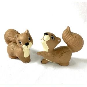 Vintage Hand Painted Ceramic Squirrels Figurines 3"-4" Kitschy Anthropomorphic